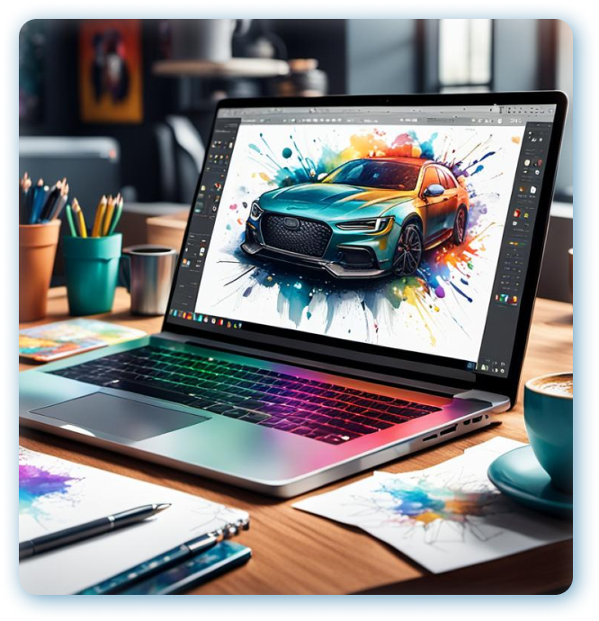 multi-colored car on a computer screen